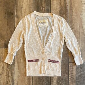 Poof! Cream Cardigan Sweater with Embroidered Patterned Pockets 🆕